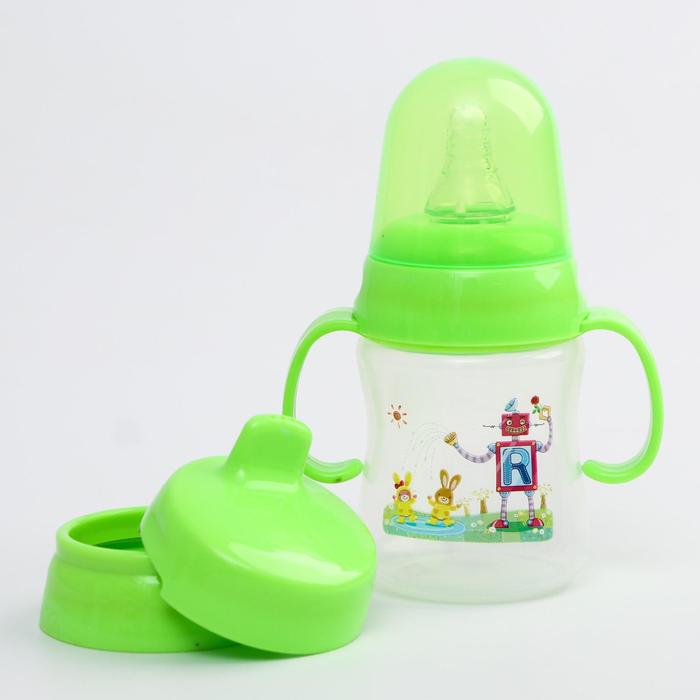 Поильник-трансформер 3 в 1, 210 мл, от 0 мес., цвет зелёный, рисунок МИКС
