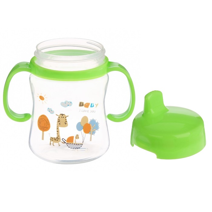 Поильник с твёрдым носиком, 210 мл, от 5 мес., цвет зелёный, рисунок МИКС