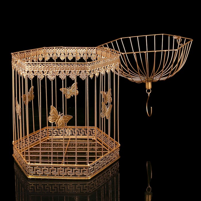 Клетка шестиугольная "Бабочки", 28х48см, золотистая