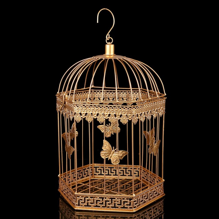 Клетка шестиугольная "Бабочки", 23х40см, золотистая