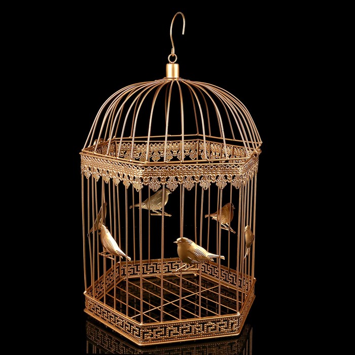 Клетка шестиугольная "Птицы", 48х28см, золотистая