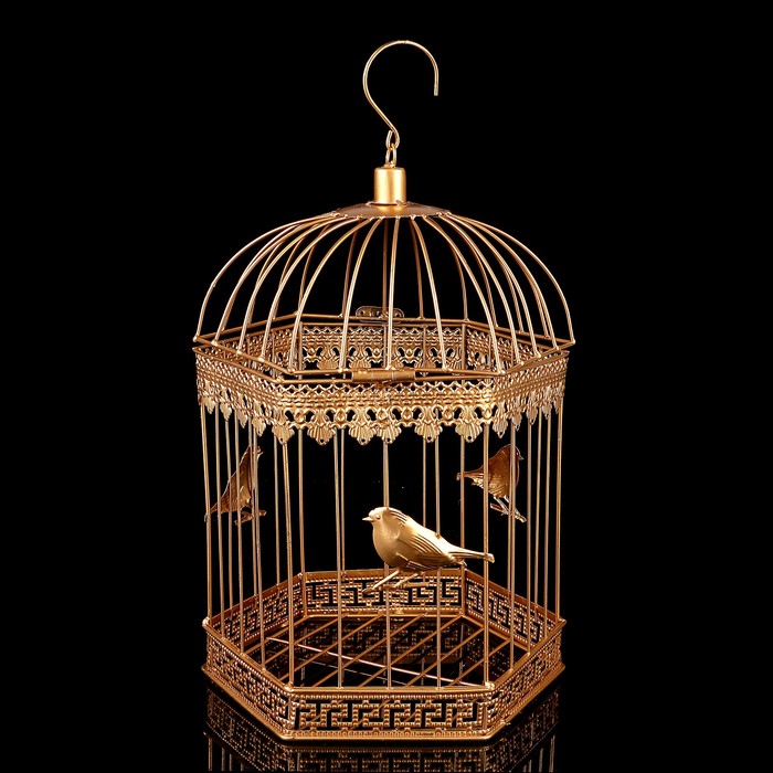 Клетка шестиугольная "Птицы", 40х23см, золотистая