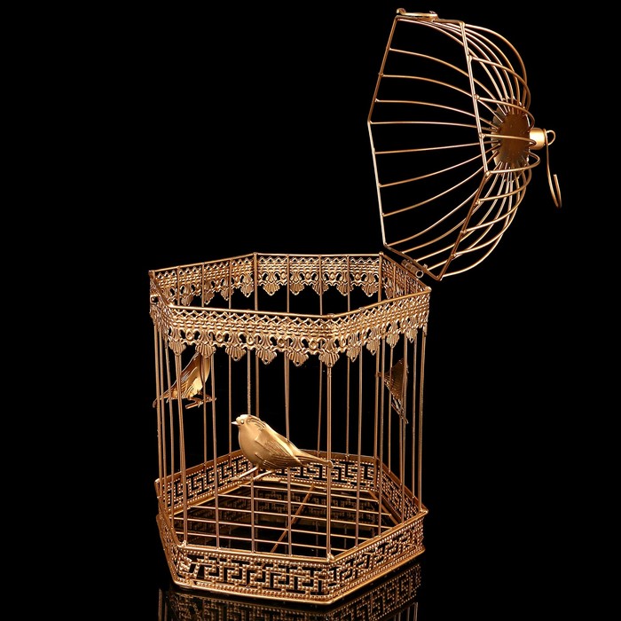 Клетка шестиугольная "Птицы", 40х23см, золотистая