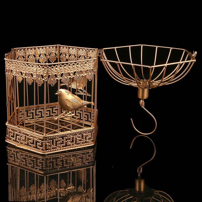 Клетка шестиугольная "Птицы", 18х30см, золотистая