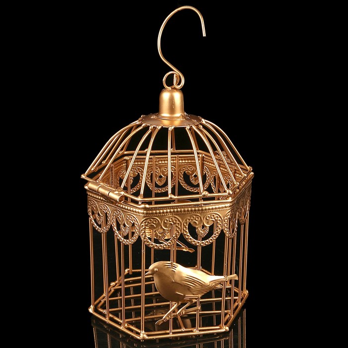 Клетка шестиугольная "Птицы", 23х14см, золотистая