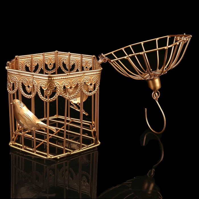 Клетка шестиугольная "Птицы", 23х14см, золотистая