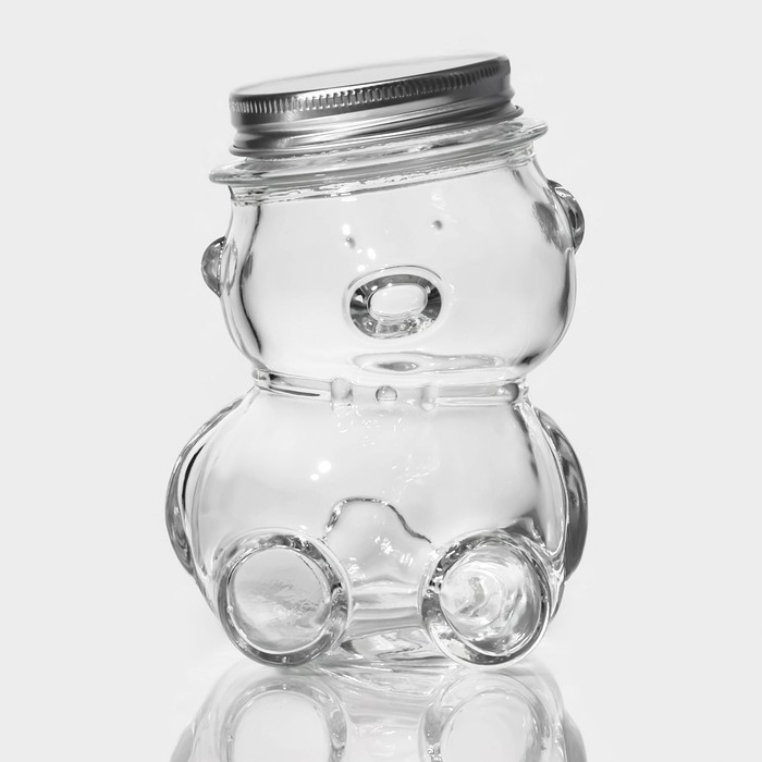 Баночка стеклянная для мёда и варенья «Медвежонок», 170 мл, 7×10 см баночка стеклянная для мёда и варенья доляна медвежонок 40 мл 5×6 5 см