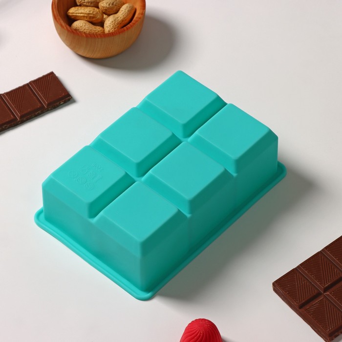 Форма для льда Доляна «Кубик», силикон, 16,5×11,5×5 см, 6 ячеек (5×5 см), цвет бирюзовый форма силиконовая для выпечки доляна лапка 19×14 5 см 6 ячеек 5×5 4 см цвет микс