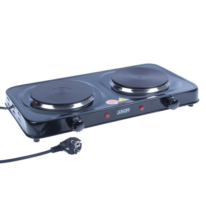 Плита электрическая JARKOFF JK-7202Bk, 2 конфорки, 2000 Вт, чугун, черный уценка