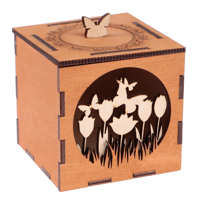 Шкатулка дерево "Тюльпаны" 10х10х10 см