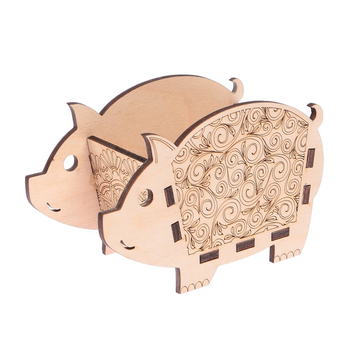 Карандашница дерево "Свинка" 14х9 см