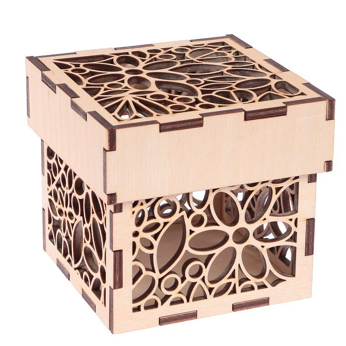 Шкатулка дерево "Цветы" 10х10х10 см