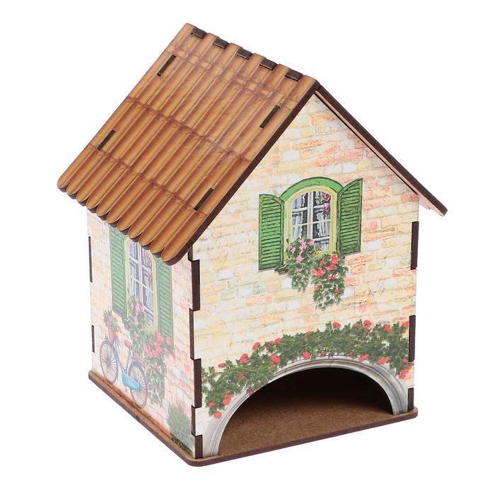 Чайный домик "Домик с зелеными ставнями и велосипедом" 15х10х10 см