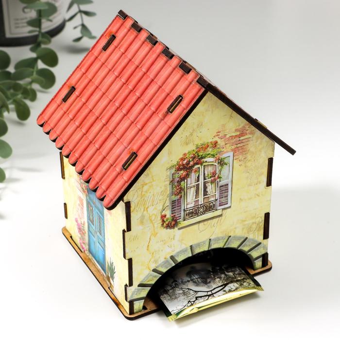 Чайный домик "Домик желтый с розовой крышей" 15х10х10 см