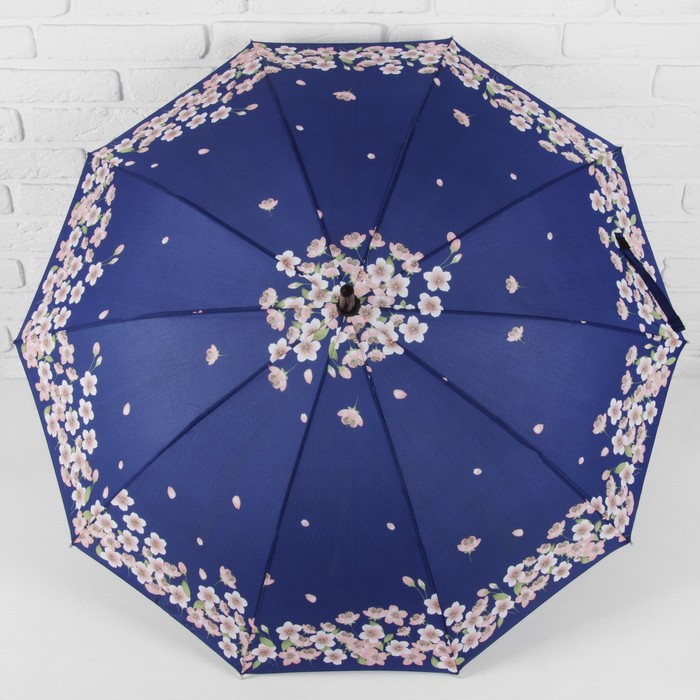 Зонт-трость "Танец сакуры", полуавтоматический, R=51см, цвет синий