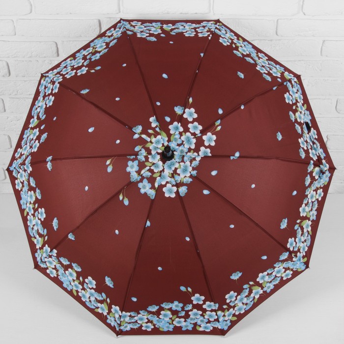 Зонт-трость "Танец сакуры", полуавтоматический, R=51см, цвет коричневый