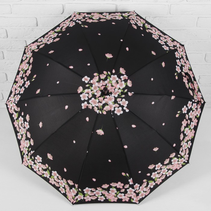 Зонт-трость "Танец сакуры", полуавтоматический, R=51см, цвет чёрный