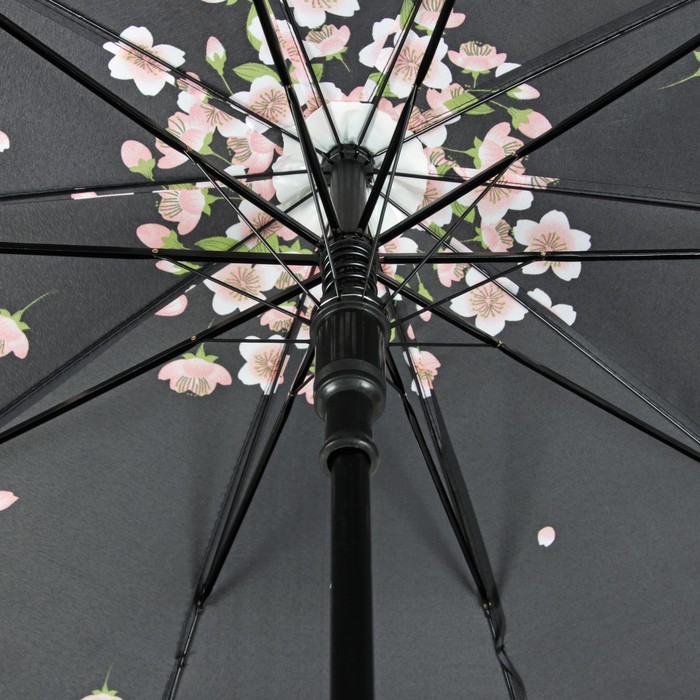 Зонт-трость "Танец сакуры", полуавтоматический, R=51см, цвет чёрный