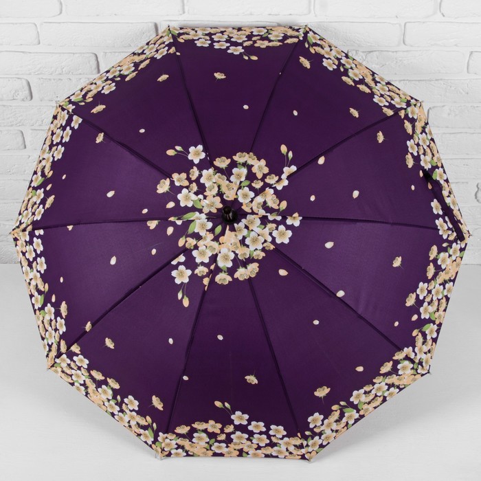 Зонт-трость "Танец сакуры", полуавтоматический, R=51см, цвет фиолетовый