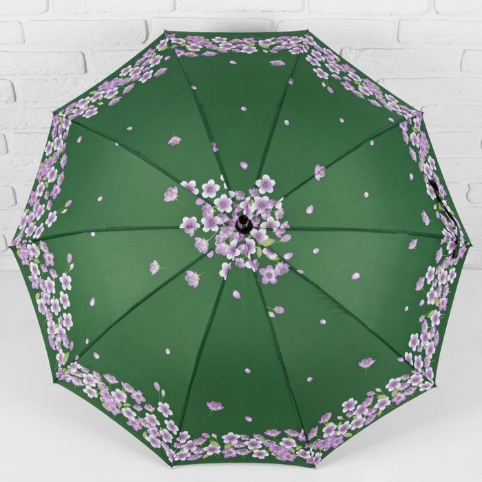 Зонт-трость "Танец сакуры", полуавтоматический, R=51см, цвет зелёный