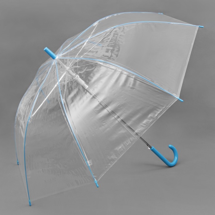 Зонт -трость "Каркас", полуавтоматический, R=50см, цвет голубой