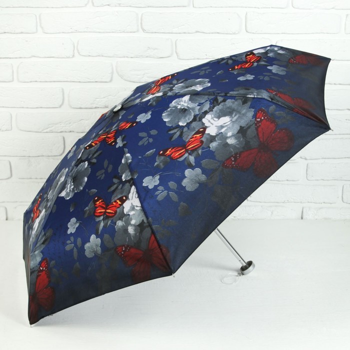 Зонт механический "Мини цветы", R=47см, цвет синий