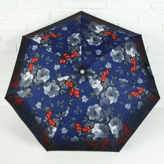 Зонт механический "Мини цветы", R=47см, цвет синий