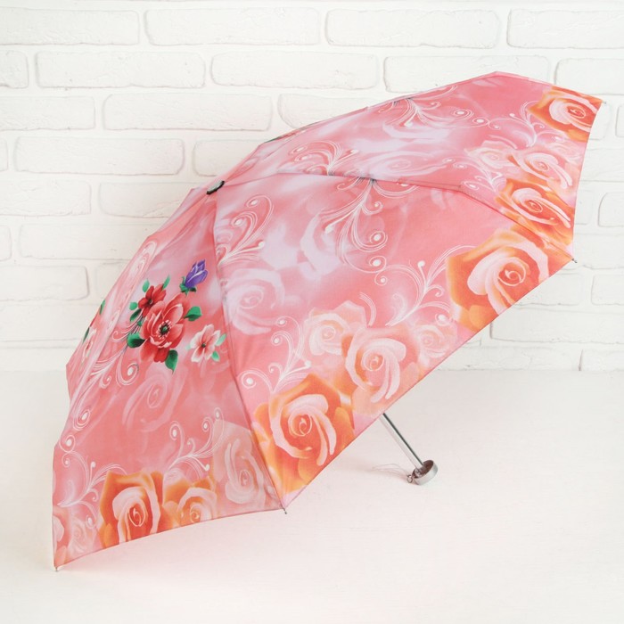 Зонт механический "Мини цветы", R=47см, цвет розовый