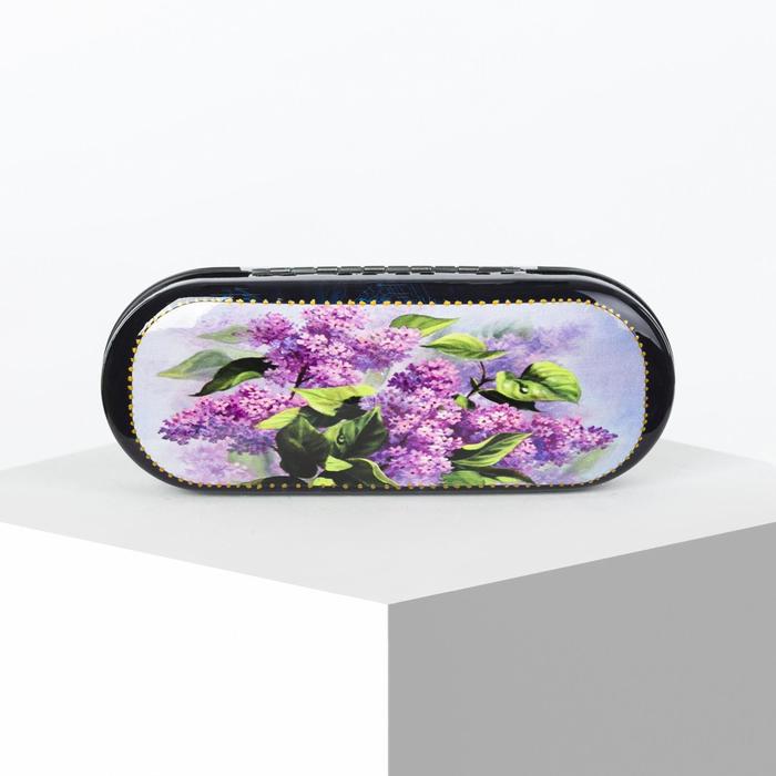 Футляр для очков "Сирень", отдел на клапане, цвет чёрный