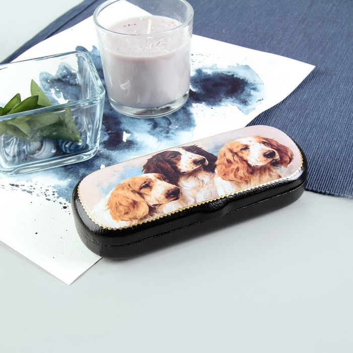 Футляр для очков "Три спаниеля", отдел на клапане, цвет чёрный