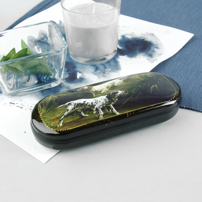 Футляр для очков "Английская охота", отдел на клапане, цвет чёрный