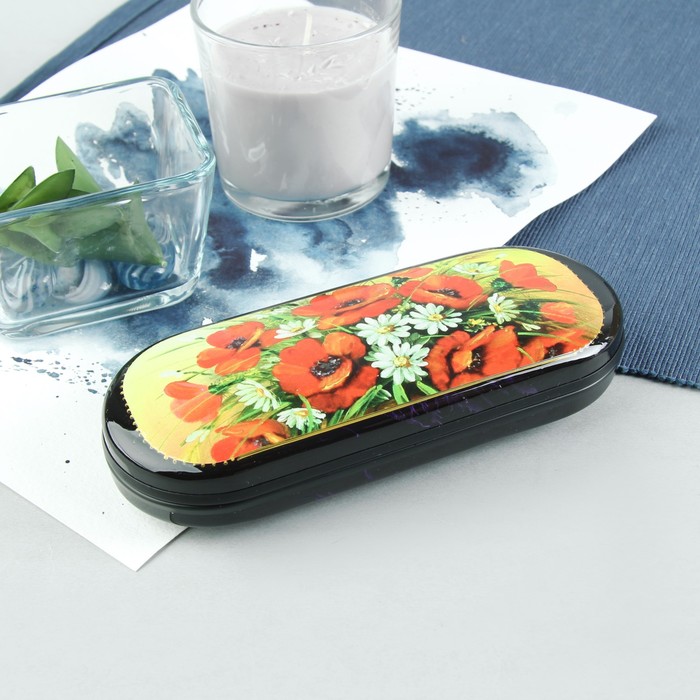 Футляр для очков "Цветы", отдел на клапане, цвет чёрный