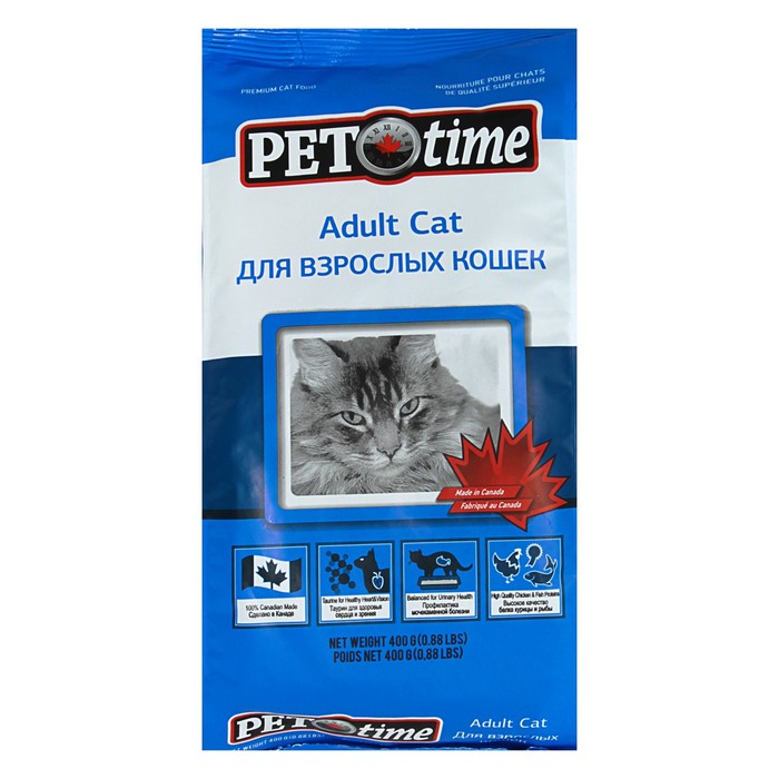 Сухой корм Pet Time для взрослых кошек, курица, 400 г