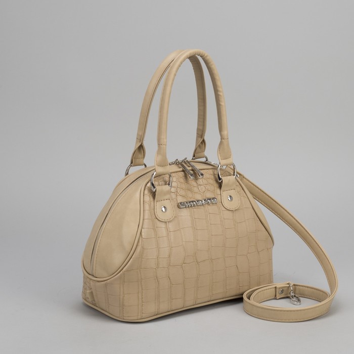 Сумка женская, отдел на молнии, наружный карман, цвет бежевый рептилия/светло-бежевый