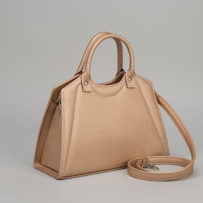 Сумка женская, отдел на молнии, наружный карман, длинный ремень, цвет бронзовый