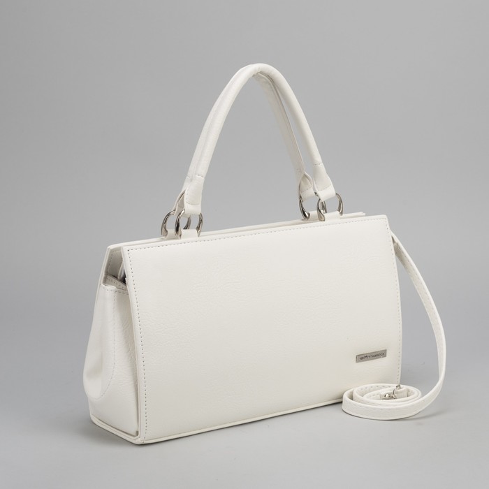 Сумка женская, отдел на молнии, наружный карман, длинный ремень, миро белый