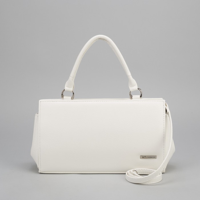 Сумка женская, отдел на молнии, наружный карман, длинный ремень, миро белый