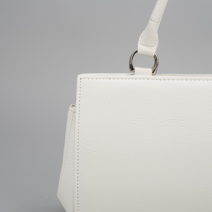 Сумка женская, отдел на молнии, наружный карман, длинный ремень, миро белый