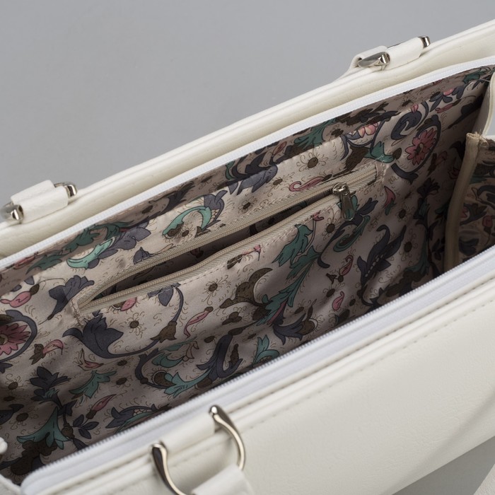 Сумка женская, отдел на молнии, наружный карман, длинный ремень, миро белый