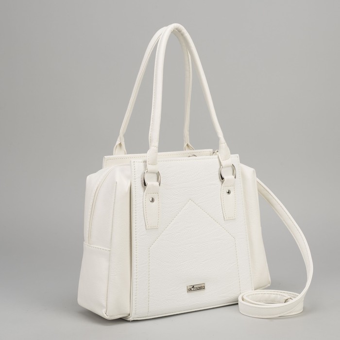 Сумка женская, отдел на молнии, наружный карман, длинный ремень, цвет белый