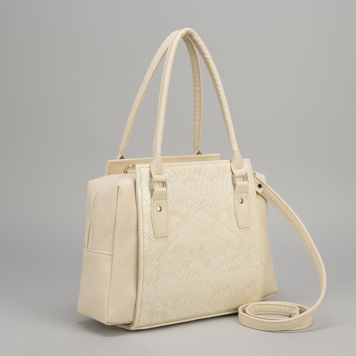 Сумка женская, отдел на молнии, наружный карман, длинный ремень, цвет бежевый