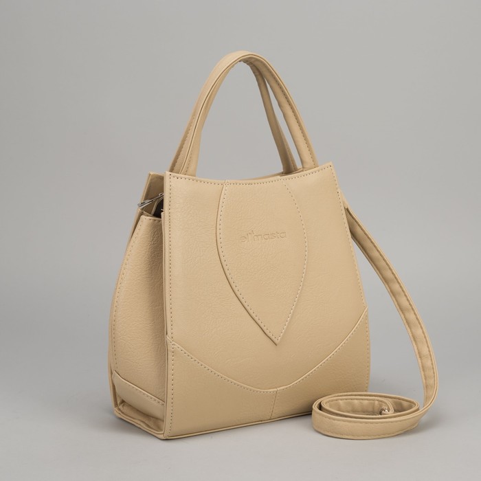 Сумка женская, отдел на молнии, наружный карман, длинный ремень, цвет кремовый