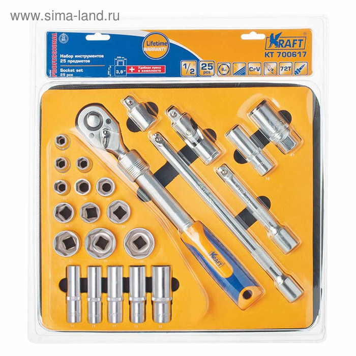 

Набор торцевых головок KRAFT KT700616, 1/2", 24 предмета, сумка