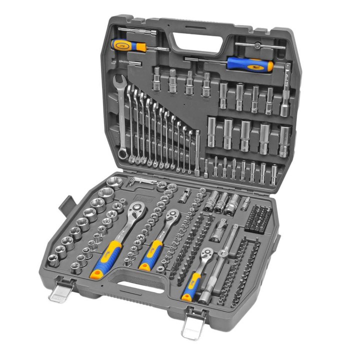 Набор инструмента KRAFT KT700684, 1/2", 3/8", 1/4", 218 предметов, кейс