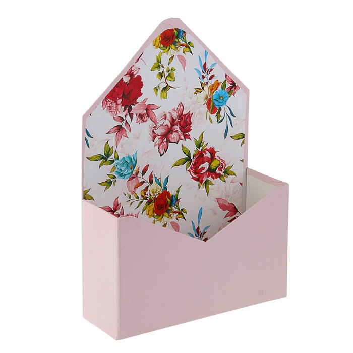 Коробка конверт, "Розовая с цветами", 23 х 8 х 34 см