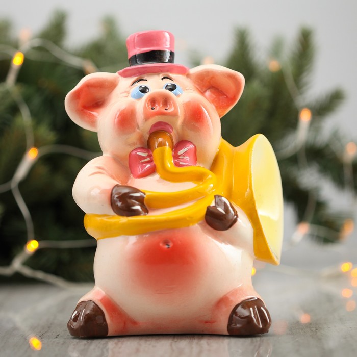 Копилка "Свин трубач" 20 см микс