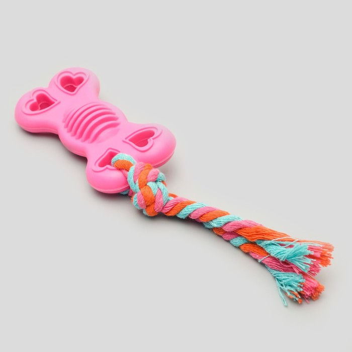Игрушка жевательная с канатом "Косточка на привязи", 9,5 см, микс цветов