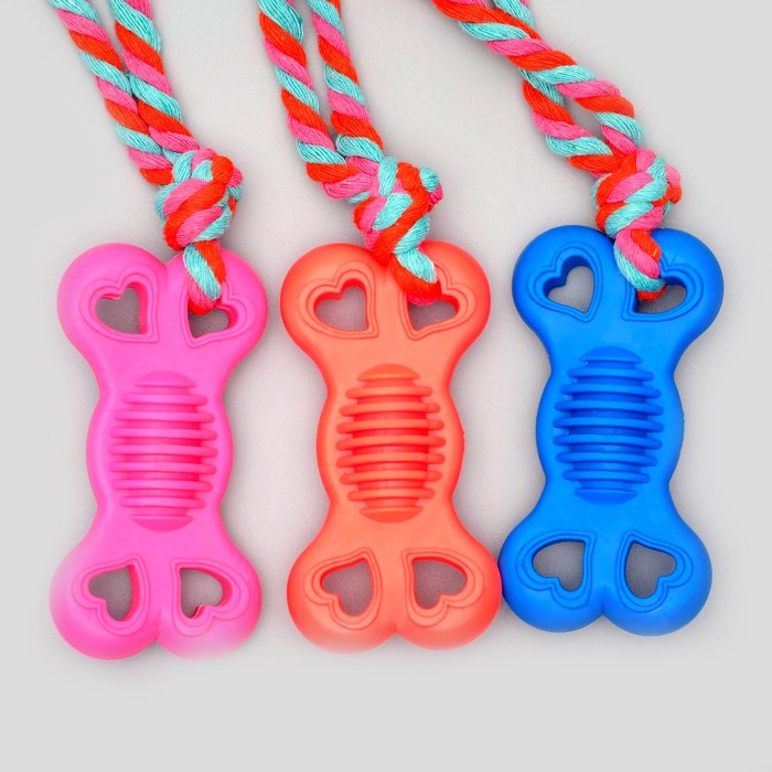 Игрушка жевательная с канатом "Косточка на привязи", 9,5 см, микс цветов