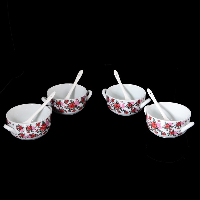 Набор бульонниц, 3 шт. по 325 мл с ложками 15,5х4 см