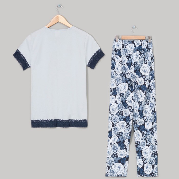 Пижама женская (футболка, брюки) Гжель-2 цвет серый р-р 48